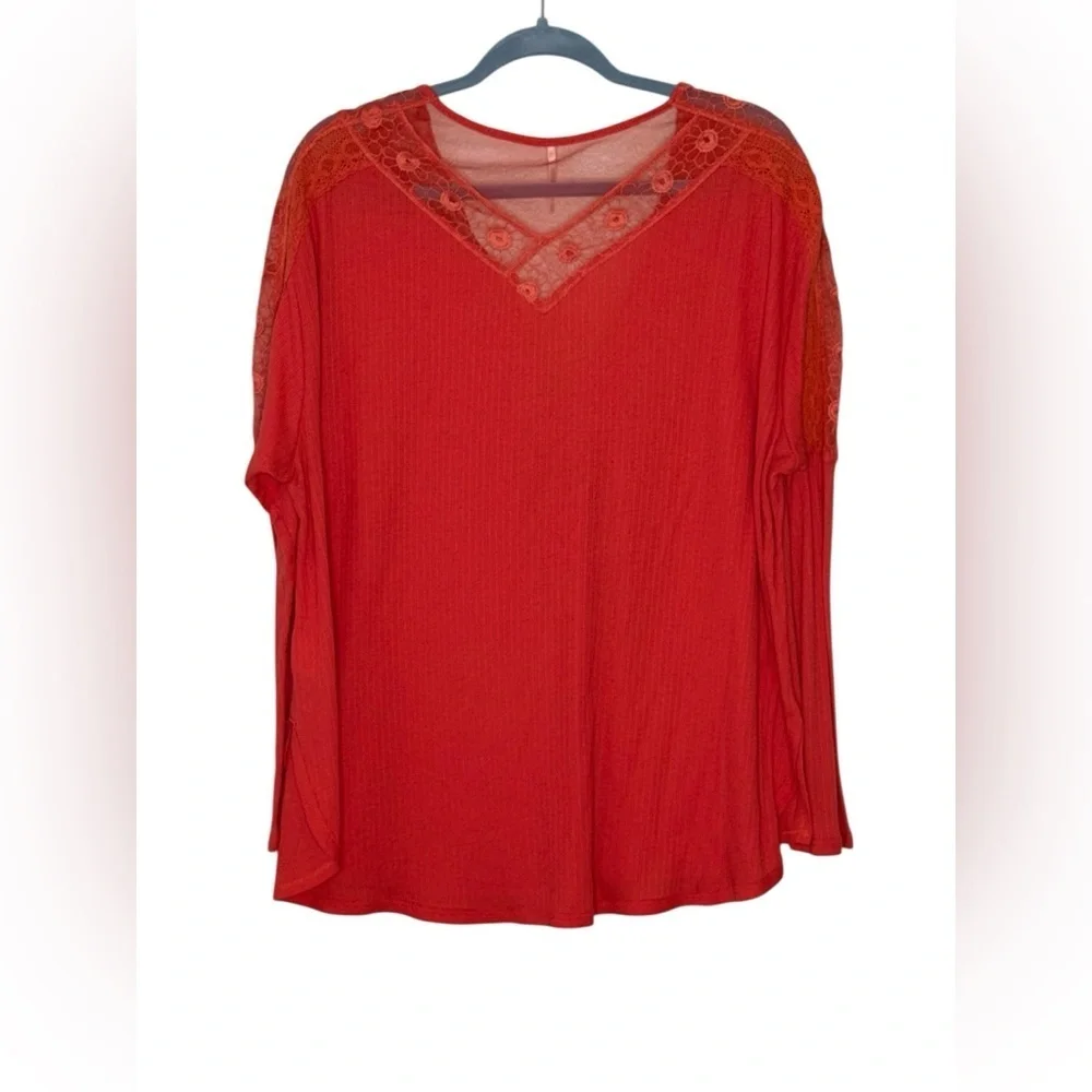 Free People Lola Cotton blend Tunic Top w/ lovely Lace Accents XL Crimson Rose 🌹